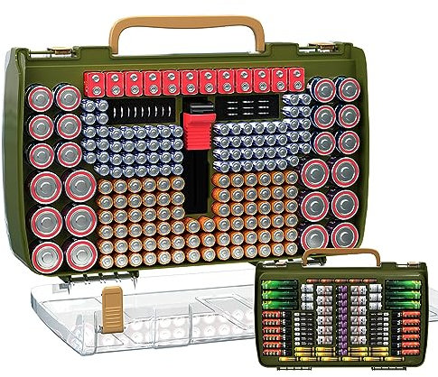 Large Capacity 269 Battery Organizer Storage Case with Tester, Double-Side Battery Holder Container for AA AAA AAAA C D 9V Lithium 3V CR123 CR2032 CR1632 18650 Batteries(Box Only) (Green)