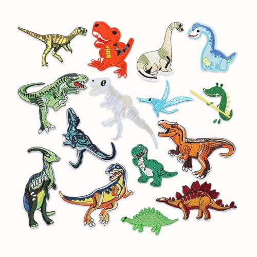 Plstod Iron on Badges Kids, 15 Piece Patches for Clothing, Dinosaur Applique Patches Fabric Stickers Sew on Patches for Adults and Kids Clothing Jackets Jeans Backpacks Hats T-Shirt
