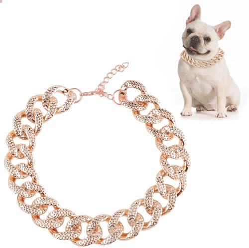 Cat Collar Chain, 1 Inch Wide Elegant Puppy Chain Collar Personalized Cat Collar Adjustable Pet Collar Necklace Pet Cuban Collar Jewelry for Cats Dogs (16.5 Inch Length, Rose Gold)