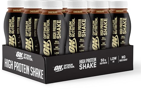 Optimum Nutrition High Protein Shake Bottles, Boisson saine prête à boire, sans sucres ajoutés, à faible teneur en matières grasses, goûter sportif pour hommes et femmes, goût chocolat, 12x500ml
