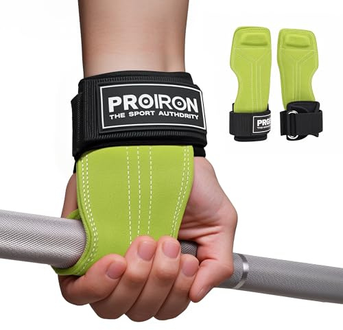 PROIRON Power Zughilfen Krafttraining, Fast Grip reines Rindsleder Zughilfe-Handgelenksbandage für Bodybuilding, Fitness, Crossfit, Krafttraining, Powerlifting - Lifting Straps für Frauen und Männer