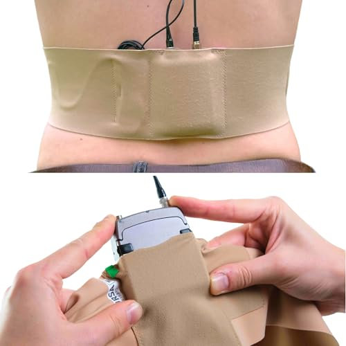 URSA Waist Strap - Ultra Slim, Breathable & Stretchy Microphone Transmitter Straps. Compatible with Most Transmitter/Receivers (Beige, Small Waist - Small Pouch)
