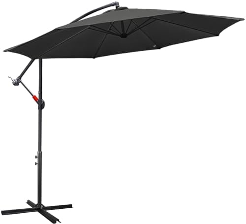 Fiqops Sombrilla de jardin 350 cm con manivela | sombrilla de aluminio con soporte, protección solar UV de aluminio, paraguas de manivela impermeable, Gris