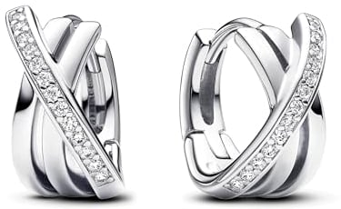 PANDORA Signature Überkreuzte Pavé Creolen aus Sterling Silber mit Zirkonia, 293150C01