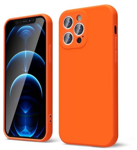oakxco für iPhone 12 Pro Hülle Silikon Case mit Kameraschutz, Ultra Dünn Bunt Handyhülle Mädchen, Einfarbig Handy Hülle Slim Schutzhülle, Matt TPU Weich Gummi Glatt Silikonhülle Bumper, Neon Orange