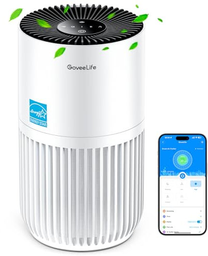 GoveeLife Mini Air Purifier for Bedroom, HEPA Smart Filter Air Purifier with App Alexa Control for Pet Hair, Odors, Pollen, Smoke, Portable Air Cleaner with 3 Speeds, 2 Modes, Timer, Aroma for Home