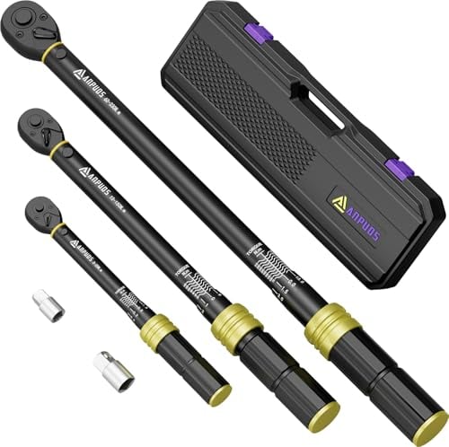 ANPUDS Llave Dinamométrica 1/4 & 3/8 & 1/2, 3-25Nm, 10-150Nm, 60-330Nm, 5 Piezas Llave Dinamométrica de Juego con Alta Precisión ±3%, Cabezal Reversible de 72T para Bicicleta, Moto, Coche, Camión