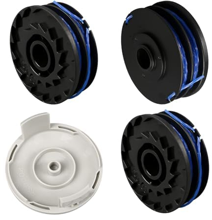 QENETY Bobine de fil de rechange pour débroussailleuse Ryobi RLT4027, RLT4125, RLT5027, RLT6030, RLT5127, RLT6130-5132002670, 1,5 mm pour débroussailleuse RAC123, avec couvercle RAC122 (4 pièces