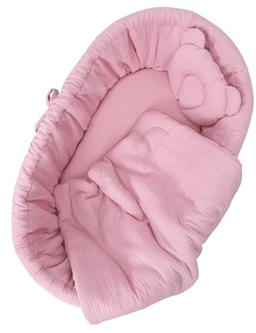 Wiklinopol Musselin Bettwäsche Set 4-teilig Babybett | Rosa
