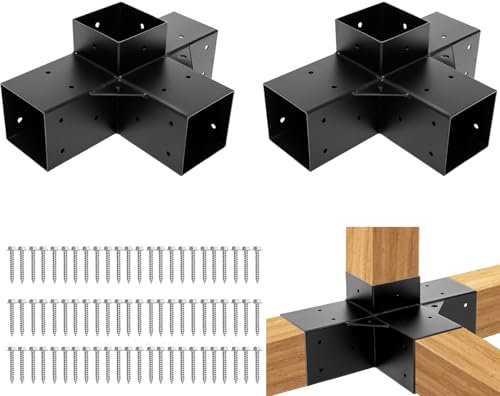 TOPTGO Lot de 2 supports de pergola 4 x 4 (réels : 8,9 x 8,9 cm), kit de pergola à angle droit à 4 voies pour poutres en bois, tonnelles, patio, pergola, abris de jardin