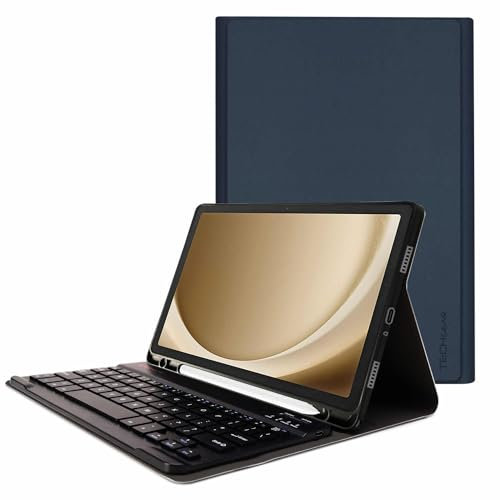 TECHGEAR Funda con teclado para Samsung Galaxy Tab A9 Plus de 11 pulgadas (SM-X210 / SM-X215) [Strike Folio] Funda de piel sintética con teclado QWERTY inalámbrico Bluetooth desmontable UK y soporte