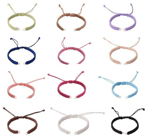 PandaHall 12pcs Unfinished Adjustable Bracelet Braided Waxed Cord Beading Thread with Open Jump Rings for Friendship Bracelet Jewelry Making
