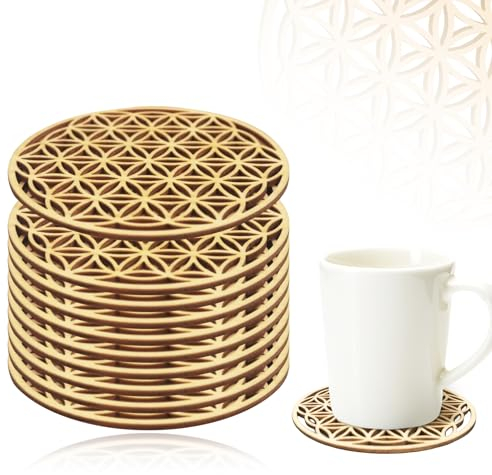 LURNODY 10 Stück Blume des Lebens Untersetzer 10x10CM Kaffeeuntersetzer Coasters for Drinks, Geeignet für Couchtische, Bars, Büros, Küchen, Tischdekorationen Zu Hause Und Partygeschenke