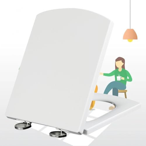 Eckig Toilettendeckel mit Absenkautomatik Wc Sitz Softclose Eckig Toilettensitz Absenkautomatik Quick Release für Standard Wc-Sitze Inkl MontagezubehöR,white-34.5 * 43cm