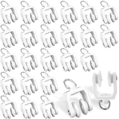 Giantree Curtain Track Rollers, 25PCS Ceiling Curtain Track Hooks Flexible Bendable Clips 11 mm White Plastic Drapery Rail Gliders with Hooks for Shower Curtain Window Straight Curved Tracks (25)