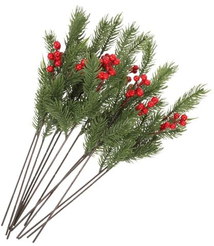 ULDIGI 12stücke Künstliche Kiefernzweige Mit Faux-beeren Für Kranzgestaltung Weihnachtsdeko Heim Und Bürousaubehör Langlebig Und Robust