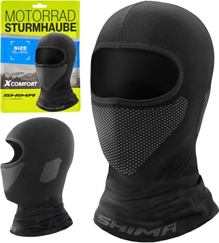 SHIMA X-Comfort Sturmhaube Motorrad Damen Herren Balaclava Sommer Winter Haube Unter Helm Atmungsaktiv Maske Schnelle Trocknung Outdoorsports Unterhelm (Unisex, Schwarz, XXS-S)