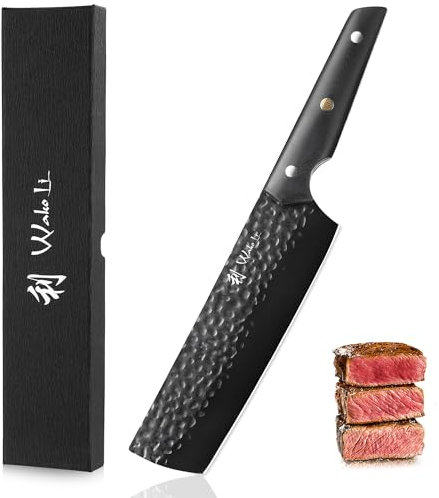Wakoli Yugen Nakiri Messer – 18 cm Kochmesser & Küchenmesser im asiatischen Stil mit schwarzer Titanium-Beschichtung & G10-Griff – Scharfes Gemüsemesser aus 5Cr15MoV Edelstahl für präzise Schnitte