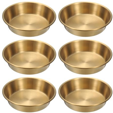 sourcing map 4 Inch Stainless Steel Sauce Dishes, 6 Pcs Mini Individual Round Seasoning Dishes Condiment Tray Sushi Dipping Bowl Mixing Saucers Appetizer Plates for Prep Side Dish, Gold