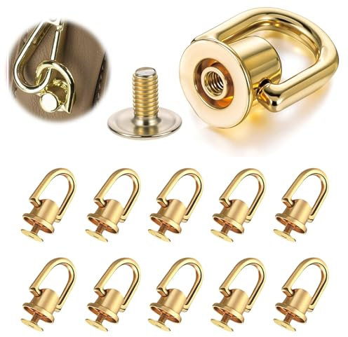 RYMAUP 10 remaches de bola dorados con tornillo de anillo en D, botones de cabeza de bola y cierre de junta tórica para manualidades, fabricación de bolsos, decoración de zapatos