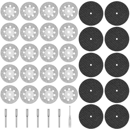 JIZZU 20Pcs Mini Disque Diamant à Tronçonner et 10Pcs Mini Disque de Coupe en Résine, Disque Dremel pour Metal avec 6Pcs Mandrin de 3mm, Dremel Accessoires pour Couper Bois, Métal, Plastique, Pierre
