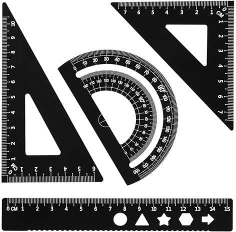 Set di 4 righelli per geometria in metallo, in lega di alluminio, per matematica, disegno, righelli triangolari, goniometri, righelli triangolari, per studenti, insegnanti, architetti, ingegneri