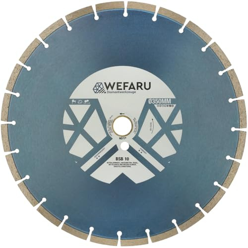 WEFARU Diamanttrennscheibe BSB 10 Ø 350 mm – Trennscheibe mit 10 mm Block-Segmenten – für Beton, Ziegel, Kalksandstein – Ø 350 x 30,0 mm – Nass & Trocken – Trennschleifer & Tischsägen