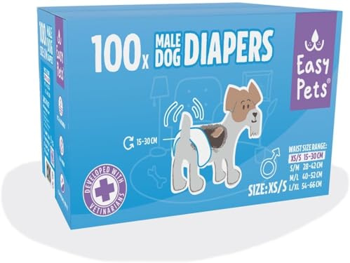 Easypets Pannolini per Cani Maschi – Monouso, Super Assorbenti, Antifuga – Per Incontinenza, Marcatura e Addestramento - 100 pezzi – Taglie XS/S