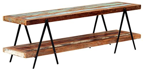 HETFTJN TV-Schrank 160x40x50 cm Altholz Massiv & Eisen Wand-Lowboard Industrial Design mit 2 Ablagen Robust & Langlebig für Wohnzimmer Flur