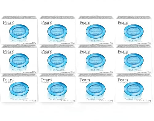 Pears Pure & Gentle Transparent Natural Soap Bar with Mint Extracts 125g (Pack of 12)