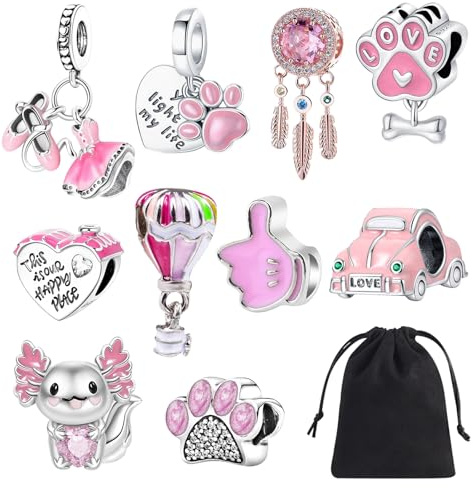 MLPKOI Charms Anhänger für Armbänder, Charms für Armbänder für Frauen mit Europäischen Armbändern und Halskette Perfektes Schmuckgeschenk für Frauen, Ideal für Weihnachten (Rosa)