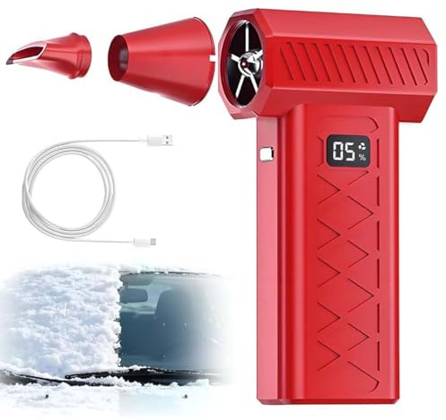 Mini Turbo Snow Blower, Led Turbo Snow Blower, 130,000 U/min Elektrische Staubgebläse, 6-Gang Wiederaufladbar Schneefräse mit Anzeige & LED Licht, Druckluft-Staubwedel mit 6000mAh Akku (Rot)
