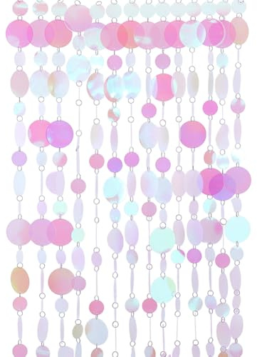 CREATCABIN 20Pcs Sequin Beaded Curtain Doorway Beads Pink Circle Dots Garland Sparkle String Curtains Door Window Decor Room for Home Party Festivals Wedding Christmas Decorations Supplies 39.37Inch