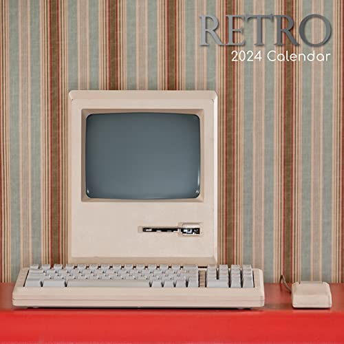 Wandkalender 2024 - Retro - Retro - Kalender auf Englisch mit 180 Kalender Aufklebern