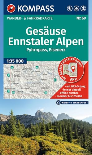 KOMPASS Wanderkarte 69 Gesäuse, Ennstaler Alpen, Pyhrnpass, Eisenerz 1:35.000: Wander- und Fahrradkarte in einem - inklusive Offline-Verwendung in der ... Wander-& Radwege. Panorama. Skitouren.