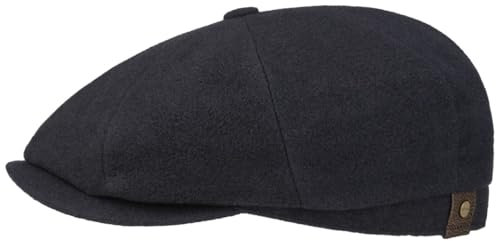 Stetson Hatteras Noir Schirmmütze Damen/Herren - Flatcap mit Wolle und Kaschmir - Wollmütze Herbst/Winter - Ballonmütze mit Flanelfutter - Flat Cap blau 56 cm