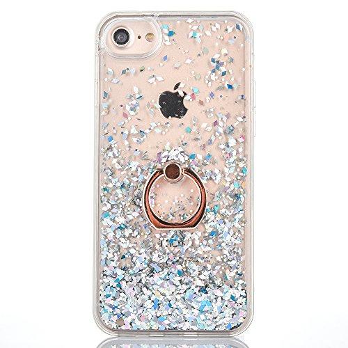 Mo-Beauty Kompatibel mit iPhone 8 / iPhone 7 Hülle + Panzerglas Schutzfolie, Glitzer Flüssig Treibsand Glitter Gradient Quicksand Weich TPU Bumper Silikon Schutzhülle (Weiß)