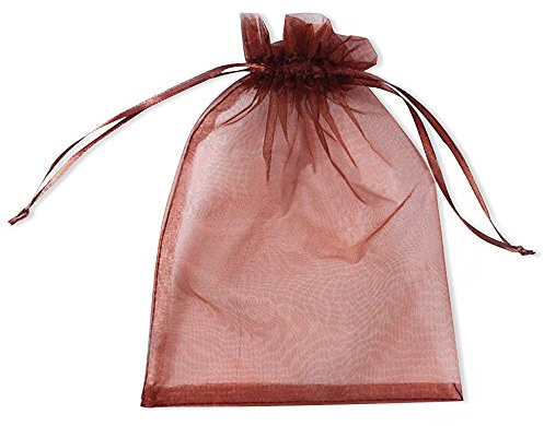 PLECUPE 100 Stück Organzasäckchen, Organzabeutel 16x22 cm, Tunnelzug Hochzeit Säckchen, Schmuckbeutel Säckchen Geschenkbeutel für Geschenke Schmuckaufbewahrung Verpacken - Braun