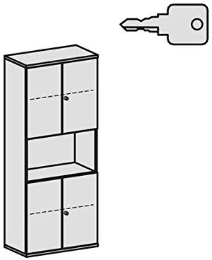 Geramöbel Modulschrank 1. + 2. OH Holztüren, abschließbar, 3. OH Regal, 4. + 5. OH Regal, 2 Dekor-Einlegeböden, 800x425x1920, Nussbaum/Nussbaum