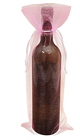 PLECUPE 50 Stück Bunt Durchsichtig Tunnelzug Rotwein Organzabeutel Organzasäckchen 14 x 37cm Süßigkeiten Beutel Saeckchen Geschenk, Pure Farbe Hochzeit Säckchen Fest Party Beutel, Rosa