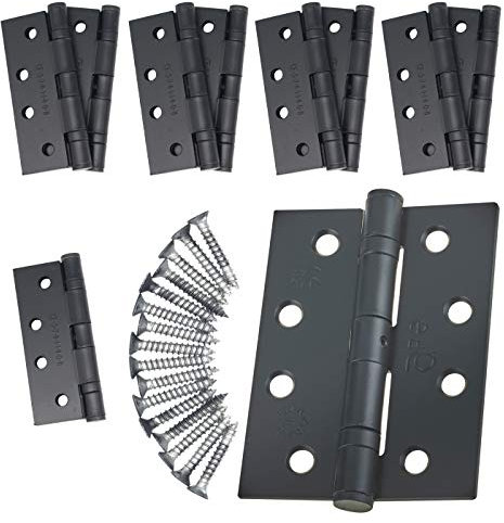 Door Hinges 4 102mm Ball Bearing 5 Pair Pack [10 Hinges & Screws] Black Finish
