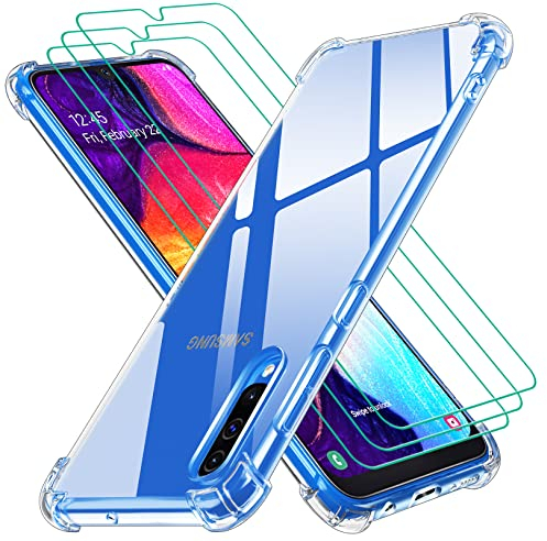 ivoler Klar Hülle für Samsung Galaxy A50 / A50S / A30S mit 3 Stück Panzer Schutz Glas, Dünne Weiche TPU Silikon Transparent Stoßfest Schutzhülle Durchsichtige Kratzfest Handyhülle Case