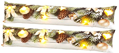 infactory Zugluftstopper Fenster: 2er-Set Zugluftstopper-Deko-Kissen, Weihnachts-Motiv, 7 LEDs, 90x20 cm (Türluftstopper, Fenster Weihnachten, Türstopper)