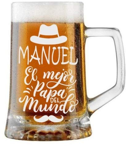 Jarra de Cerveza Personalizada Día del Padre SOMBRERO Y BIGOTE Regalo Grabado y Personalizado para Hombre o Mujer Obsequio Celebraciones Cumpleaños Aniversarios Día del Padre