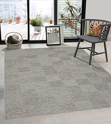 the carpet Calgary - robuster Teppich, Flachgewebe, modernes Design, ideal für Wohnzimmer, Esszimmer und Außenbereich, In- und Outdoor, Vintage-Optik, Boho-Style, Grau-Beige, 80 x 150 cm