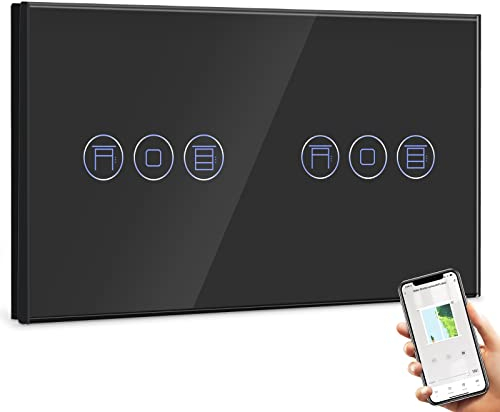 BSEED Double Alexa Interrupteur Volet Roulant Connecté,WiFi Interrupteur Volet Roulant Noir,Compatible avec Amazon Alexa et Google Home,Contrôle Vocal et Fonction de Temps,Interrupteur Tactile Mural