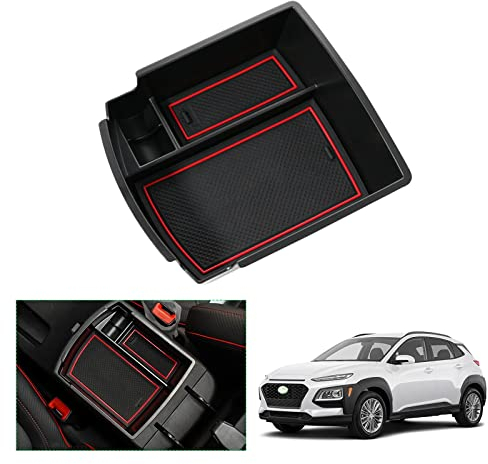 GAFAT Hyunda-i Kona Hybrid/N Line 2017-2022 2023 Mittelkonsole Aufbewahrungsbox, Kona Armlehne Organizer Tray Mittelarmlehne Handschuhfach [Nicht für Elektro EV und Neu 2024+] (Rot)