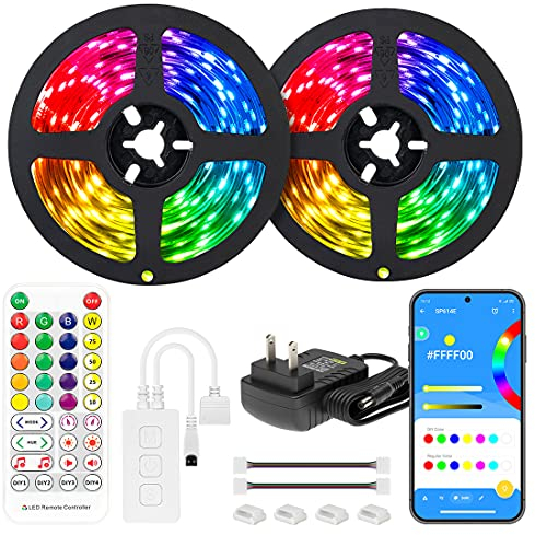 BTF-LIGHTING RGBW RGBWW Bluetooth Musik APP 10M LED-Streifenleuchten RGB+Warmes Weiß 3000K 4 Farben in 1 LED Farbwechsel Lichtstreifen für Heimdekoration mit Fernbedienung und 12V Stromversorgung