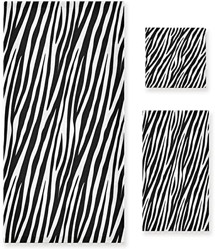 JUMBEAR 3-teiliges Handtuch Schwarz und Weiß Zebra Strpies Baumwolle Badetuch Set (1 Badetuch, 1 Handtuch, Waschlappen) für Badezimmer, superweiche schnell trocknende Handtücher, Farbea