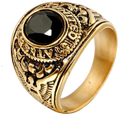 HAMANY Schmuck Edelstahl Herren Ring US Armee Gold,Größen 70 (22.3)